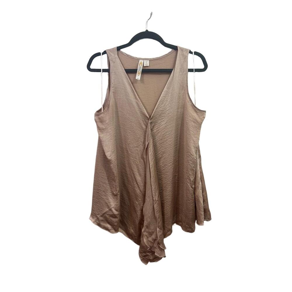 Adiva Blouse Women Size Large Blush Peach Asymmetrical Sleeveless V-neck Top